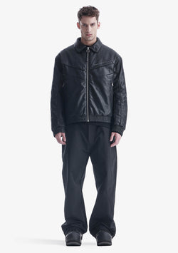 VINT Faux Leather Bomber Jacket Qm548