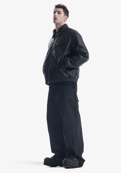 VINT Faux Leather Bomber Jacket Qm548