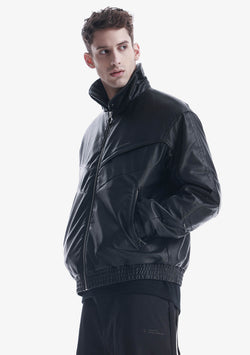 VINT Faux Leather Bomber Jacket Qm548