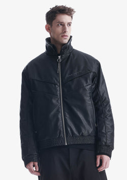 VINT Faux Leather Bomber Jacket Qm548